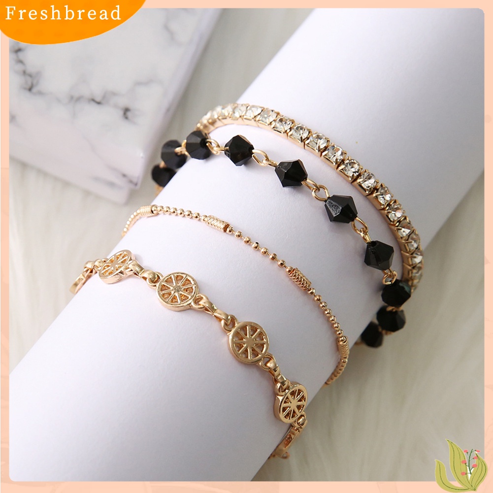 &lt; Freshbread &gt; 4Pcs/Set Wanita Multilayer Berongga Kompas Berlian Imitasi Manik-Manik Gelang Rantai Tenis