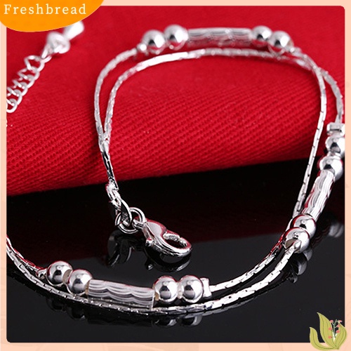 &lt; Freshbread &gt; Fashion Wanita Perak Berlapis Gelang Alloy Beads String Chain Bracelet Bangle