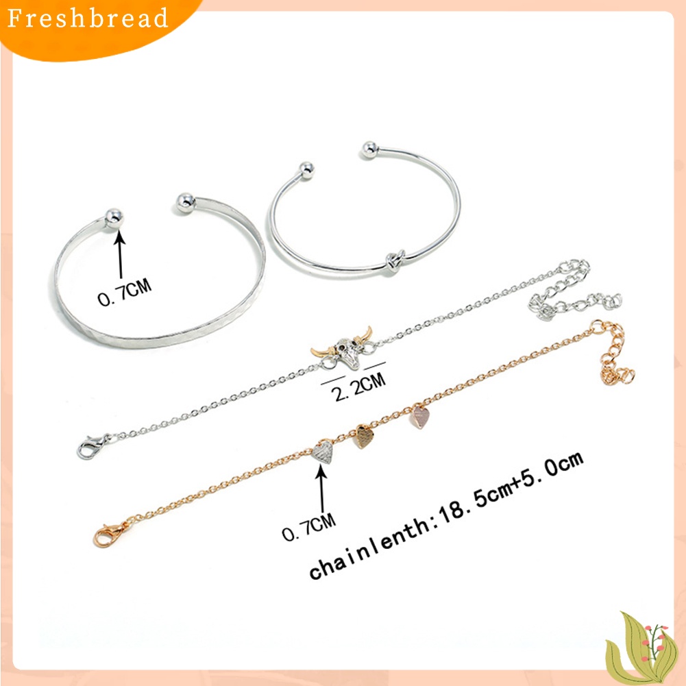 &lt; Freshbread &gt; 4Pcs/Set Wanita Fashion Cow Head Heart Knot Charm Gelang Bangle Perhiasan Hadiah