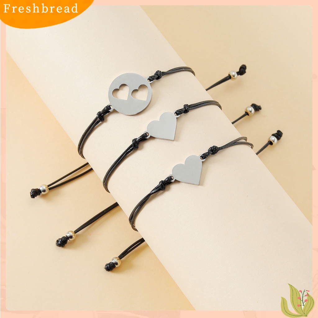 &lt; Freshbread &gt; 3Pcs/Set Gelang Ibu Berongga Keluar Jantung Perhiasan Adjustable Bright Luster Bracelets Untuk Hari Ibu