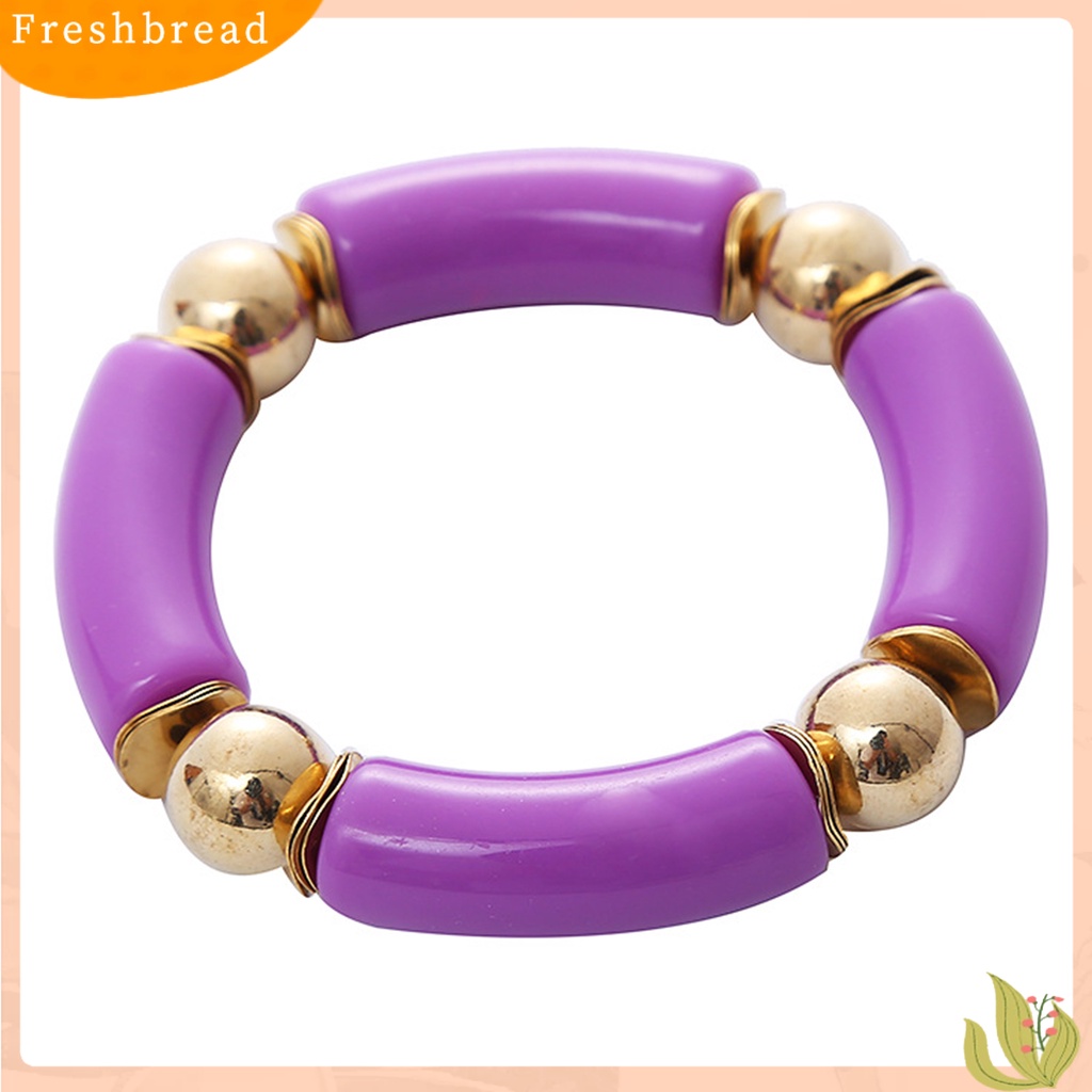 &lt; Freshbread &gt; Wanita Gelang Arc Tabung Manik-Manik Elastis Perhiasan Tebal Berwarna Gelang Vintage Untuk Pesta