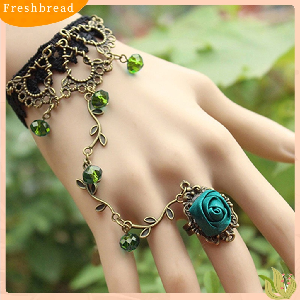 &lt; Freshbread &gt; Gothic Perhiasan Wanita Renda Bunga Tangan Budak Rantai Cincin Harness Gelang Hadiah