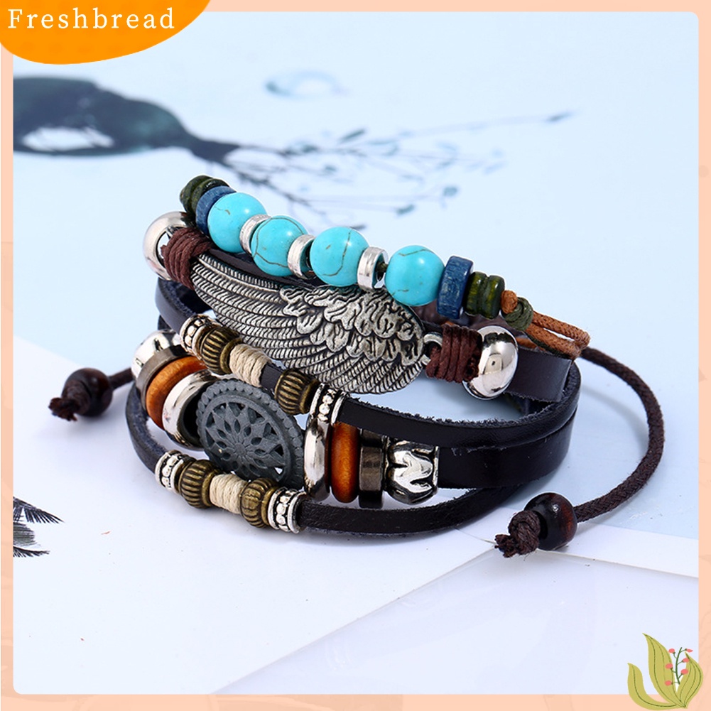 &lt; Freshbread &gt; Gelang Rantai Manik-Manik Bulu Paduan Multi-Layer Gelang Tangan Tenun Etnik Decor