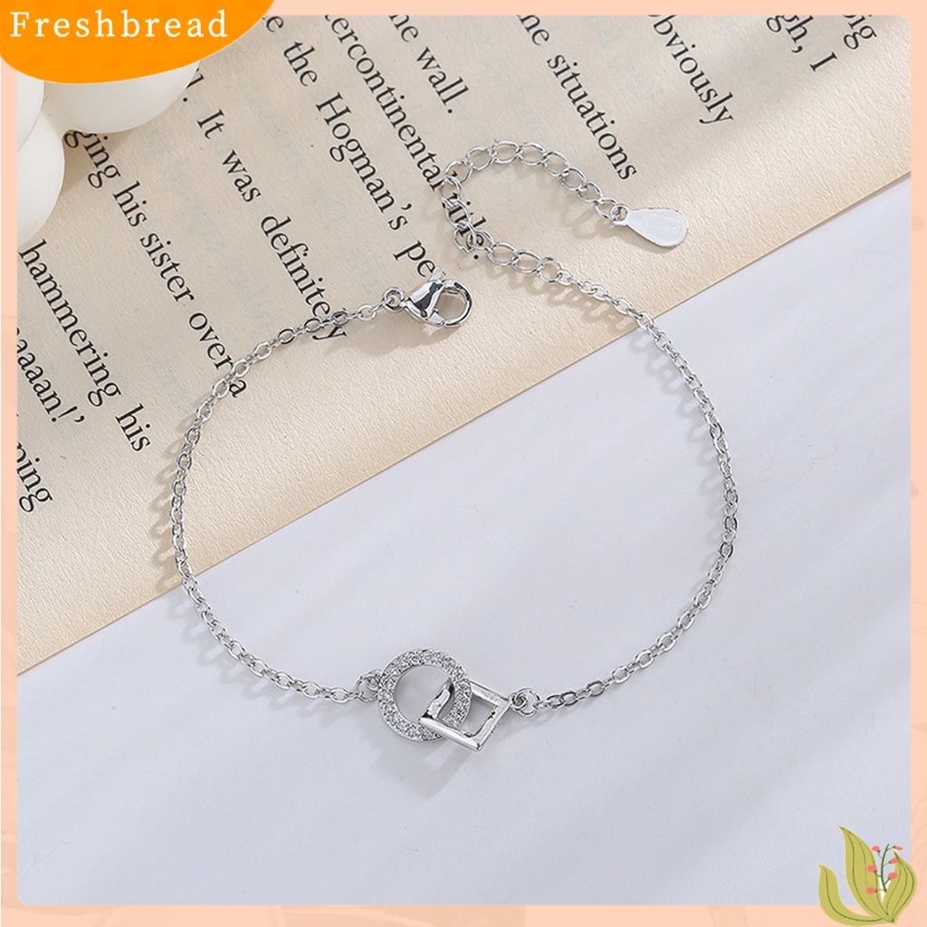 &lt; Freshbread &gt; Wanita Gelang Adjustable Berlian Imitasi Mengkilap Hias Kepribadian All-match Dekorasi Geometris Persegi Cincin Interlock Rantai Gelang Tangan Perhiasan Untuk Pacaran