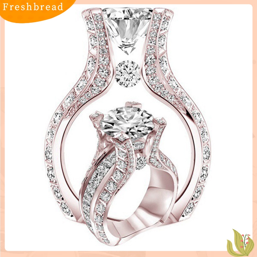 < Freshbread > Mewah Mengkilap Cubic Zirconia Berlian Imitasi Bertatahkan Cincin Pengantin Pernikahan Perhiasan Hadiah