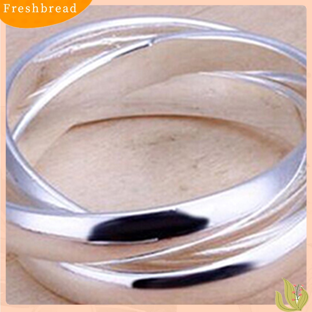 &lt; Freshbread &gt; Perhiasan Fashion Wanita 925 Sterling Silver Disepuh Triple Circle Band Ring US Size6 7 8 9