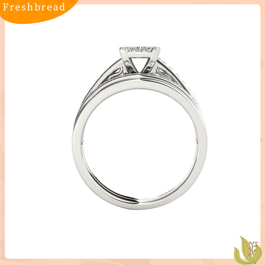 &lt; Freshbread &gt; Mewah Persegi Zirkon Lapisan Ganda Pertunangan Pengantin Cincin Perhiasan Jari Pernikahan