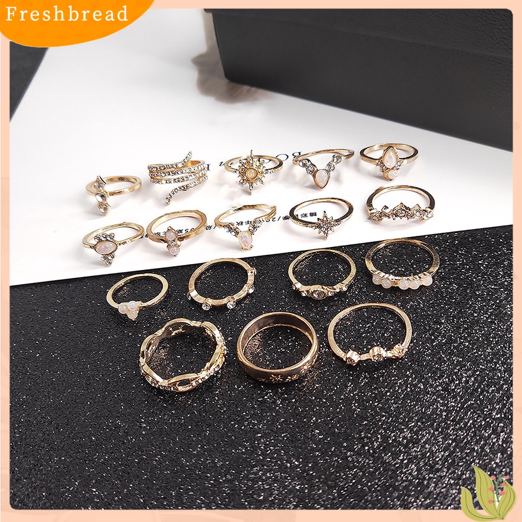 &lt; Freshbread &gt; 17 Pcs Cincin Buku Jari Stackable Ukir Unik Alloy Boho Gaya Etnik Faux Permata Jari Rings Perhiasan Aksesori