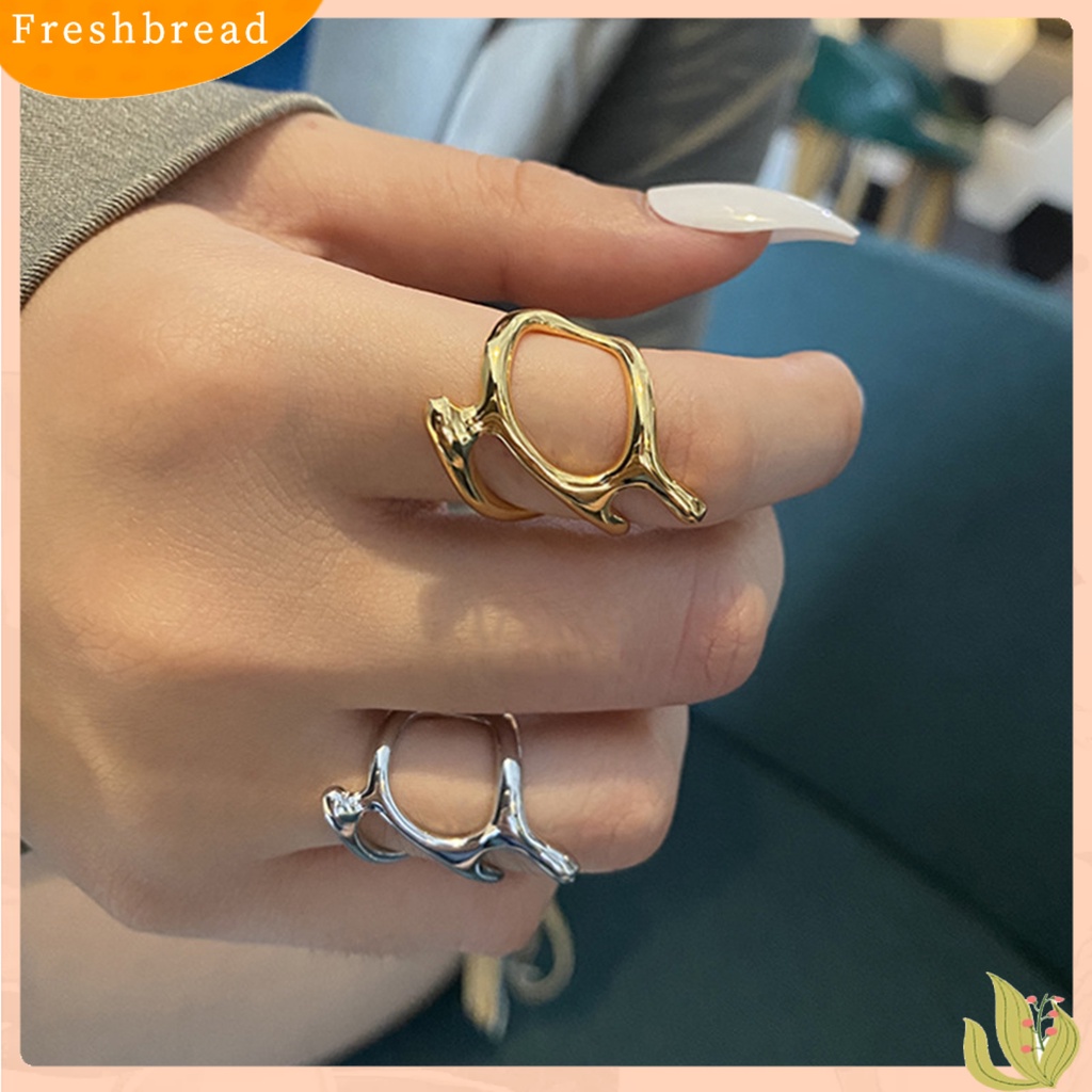 &lt; Freshbread &gt; Wanita Cincin Pembukaan Geometris Tidak Teratur Dapat Disesuaikan Tren Baru Berongga Cabang Logam Jari Cincin Perhiasan Fashion