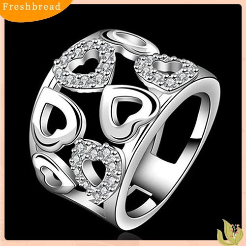 &lt; Freshbread &gt; Wanita925 Sterling Silver Disepuh Berlian Imitasi Lebar Band Cluster Berongga Jantung Cincin