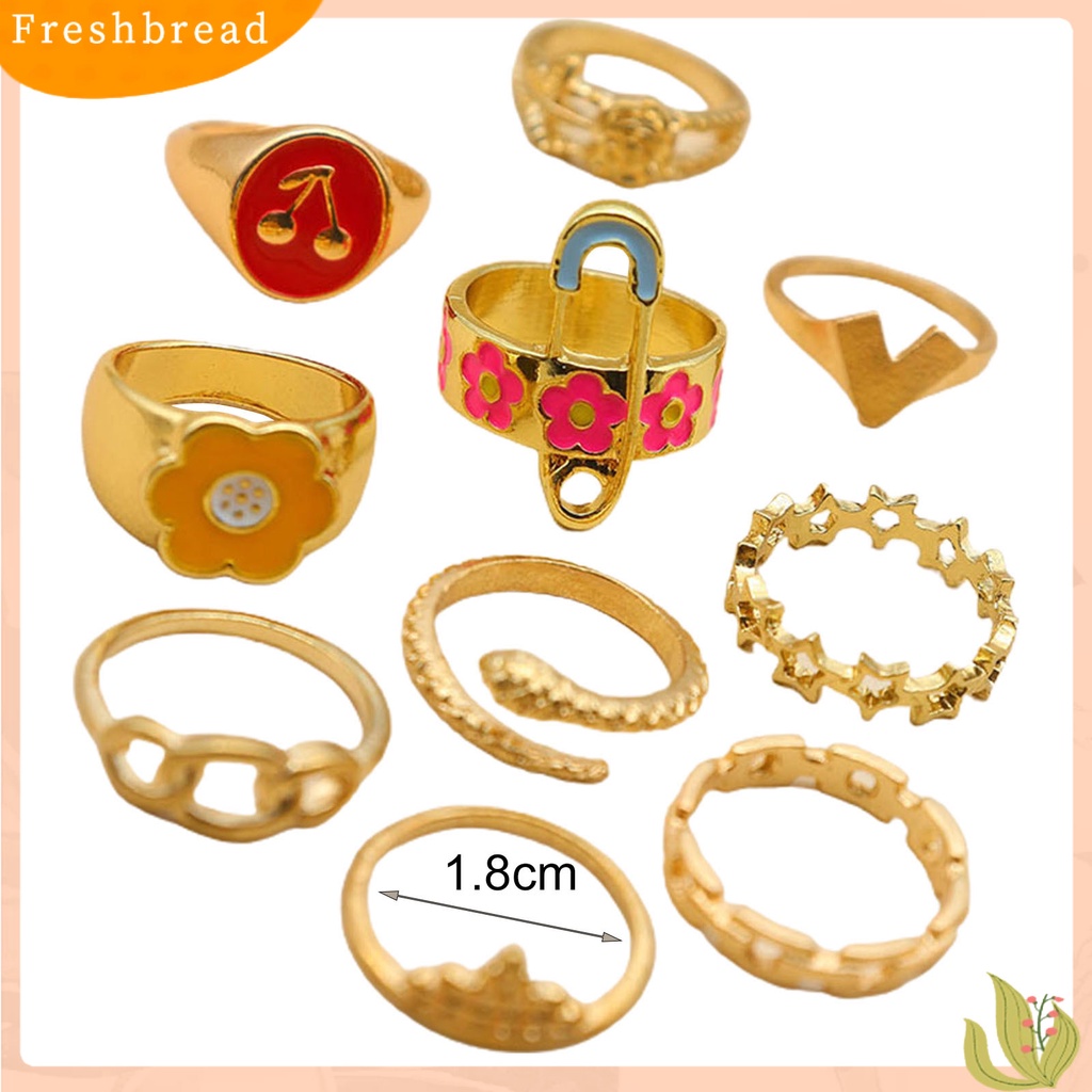 &lt; Freshbread &gt; 10 Pcs Cincin Buku Jari Ular Bintang Bunga Cherry Tetes Minyak Indah Rings Perhiasan Aksesoris