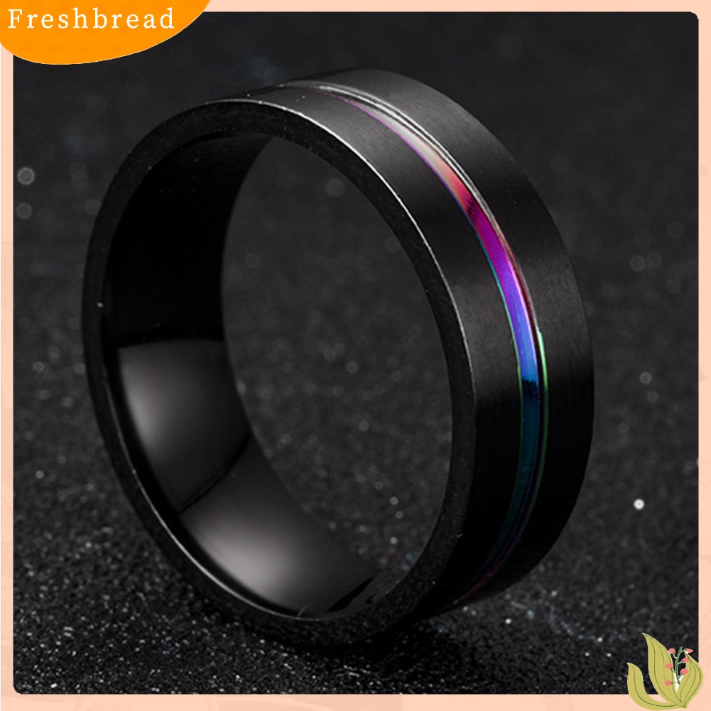 &lt; Freshbread &gt; Fashion Unisex Dua Warna Tipis Multicolor Line-Inside Band Finger Ring Jewelry