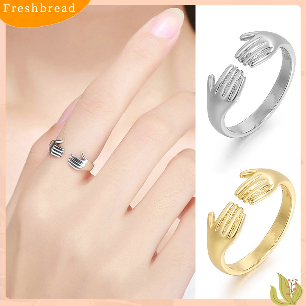 &lt; Freshbread &gt; Wanita Cincin Geometris Electroplating Halus Adjustable Menawan Dekorasi Tahan Luntur Kepribadian Retro Cinta Peluk Cincin Wanita Perhiasan