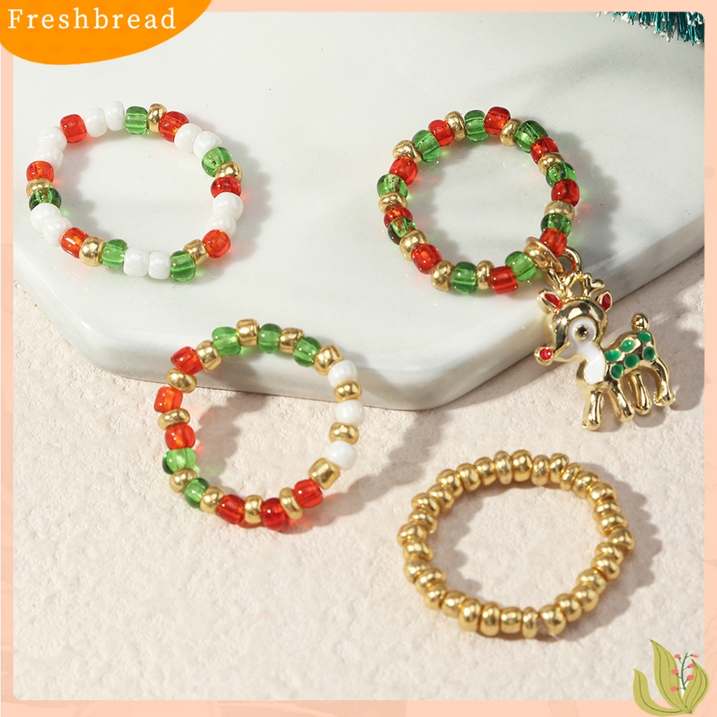 &lt; Freshbread &gt; 4Pcs Cincin Wanita Hias All-match Set Cincin Manik Elk Natal DIY Untuk Anak Perempuan