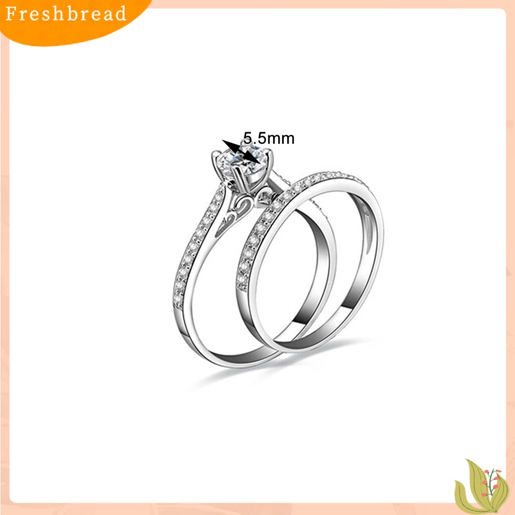 &lt; Freshbread &gt; 2Pcs/Set Cincin Shiny Cubic Zirconia Plated Silver Cincin Jari Pasangan Romantis Untuk Pernikahan