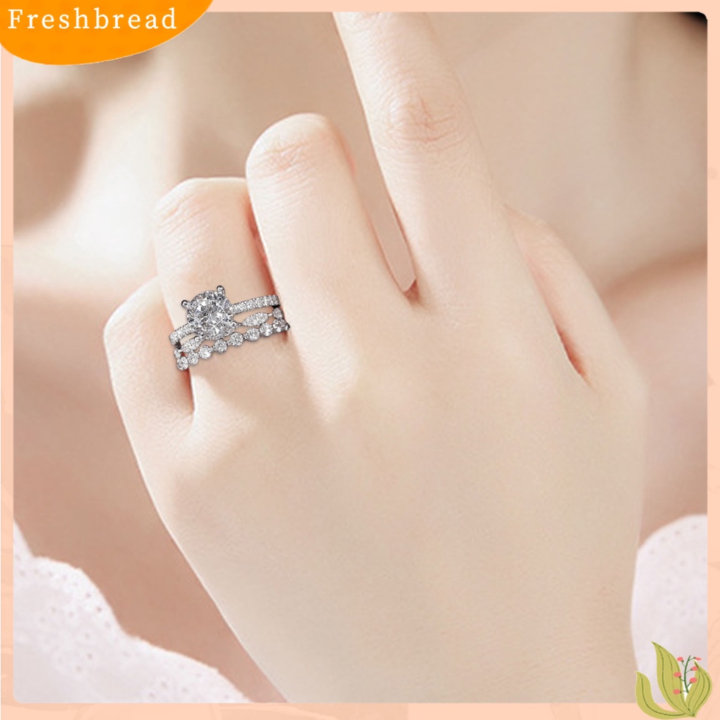 &lt; Freshbread &gt; Wanita Cincin Tiga Lapisan Berlian Imitasi Perhiasan Fashion Penampilan Indah Jari Cincin Untuk Pernikahan