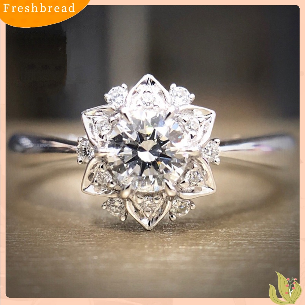 &lt; Freshbread &gt; Mewah Bunga Berlian Imitasi Jari Cincin Wanita Pernikahan Pertunangan Pengantin Perhiasan