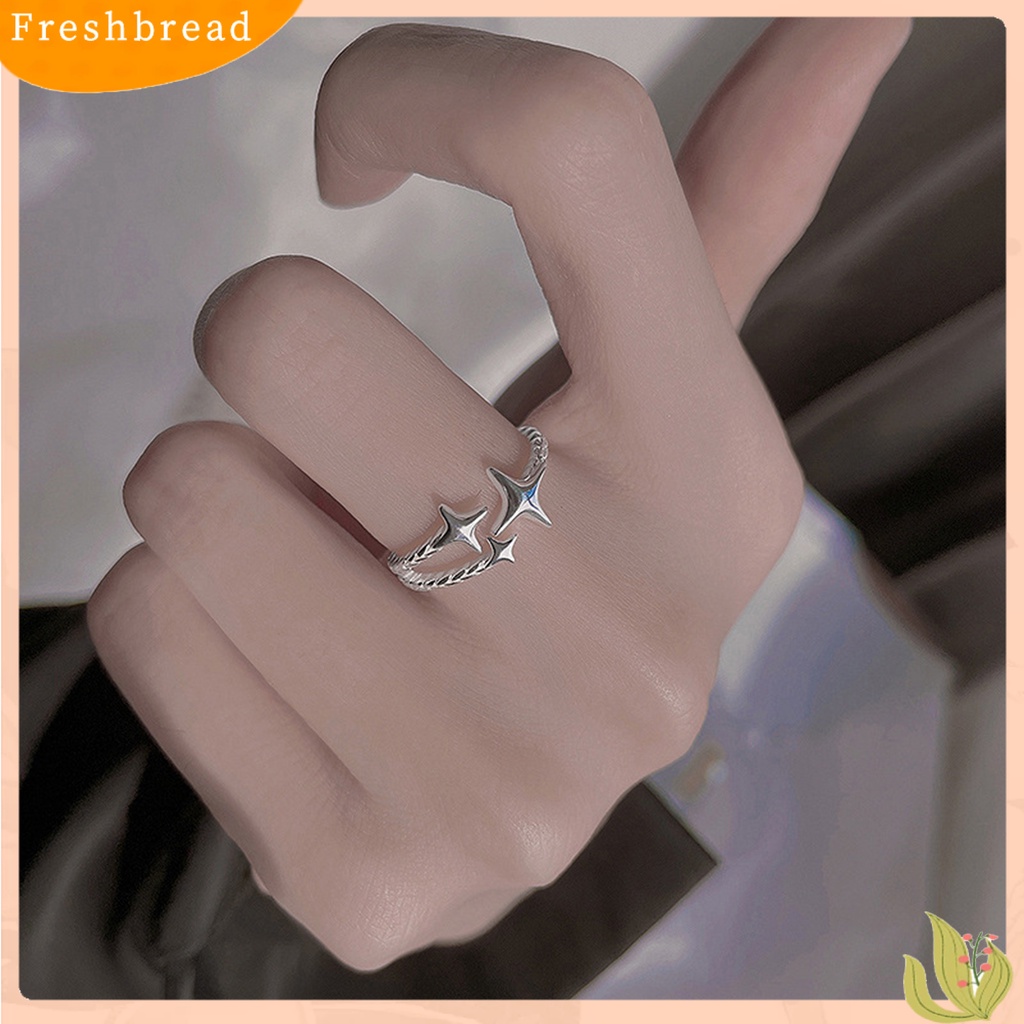 &lt; Freshbread &gt; Wanita Cincin Pembukaan Dapat Disesuaikan Bergelombang Elegan Manis Keren Berujung 4 Bintang Jari Cincin Perhiasan Fashion