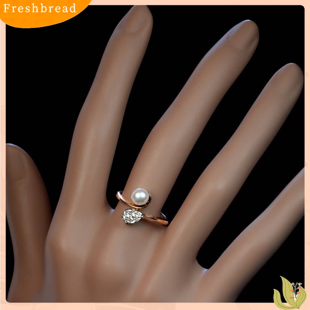 &lt; Freshbread &gt; Menawan Kulit-Menyentuh Cincin Lady Tembaga Faux Pearl Cubic Zirconia Finger Band Perhiasan Aksesori