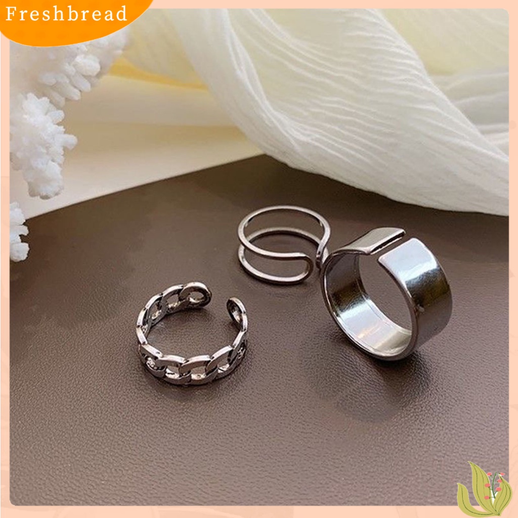 < Freshbread > 3Pcs Cincin Wanita Geometris Pembukaan Dapat Disesuaikan Perhiasan Gaya Korea Permukaan Halus Cincin Jari Hadiah Ulang Tahun