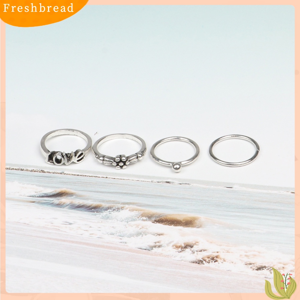 &lt; Freshbread &gt; 10 Pcs Wanita Retro Mawar Ukir Imitasi Pirus Susun Jari Cincin Perhiasan Hadiah