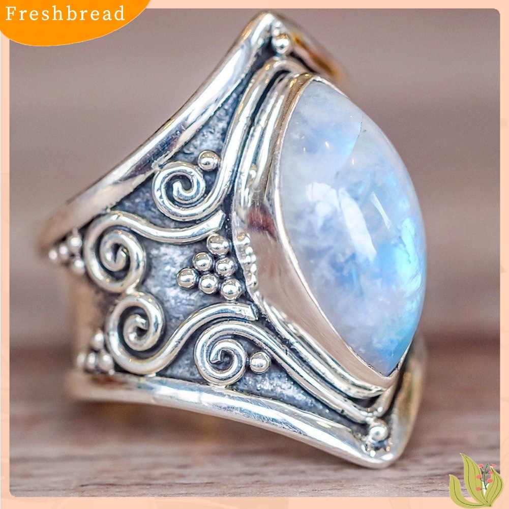 &lt; Freshbread &gt; Perhiasan Wanita Vintage Geometris Moonstone Cincin Jari Pesta Pertunangan Pernikahan