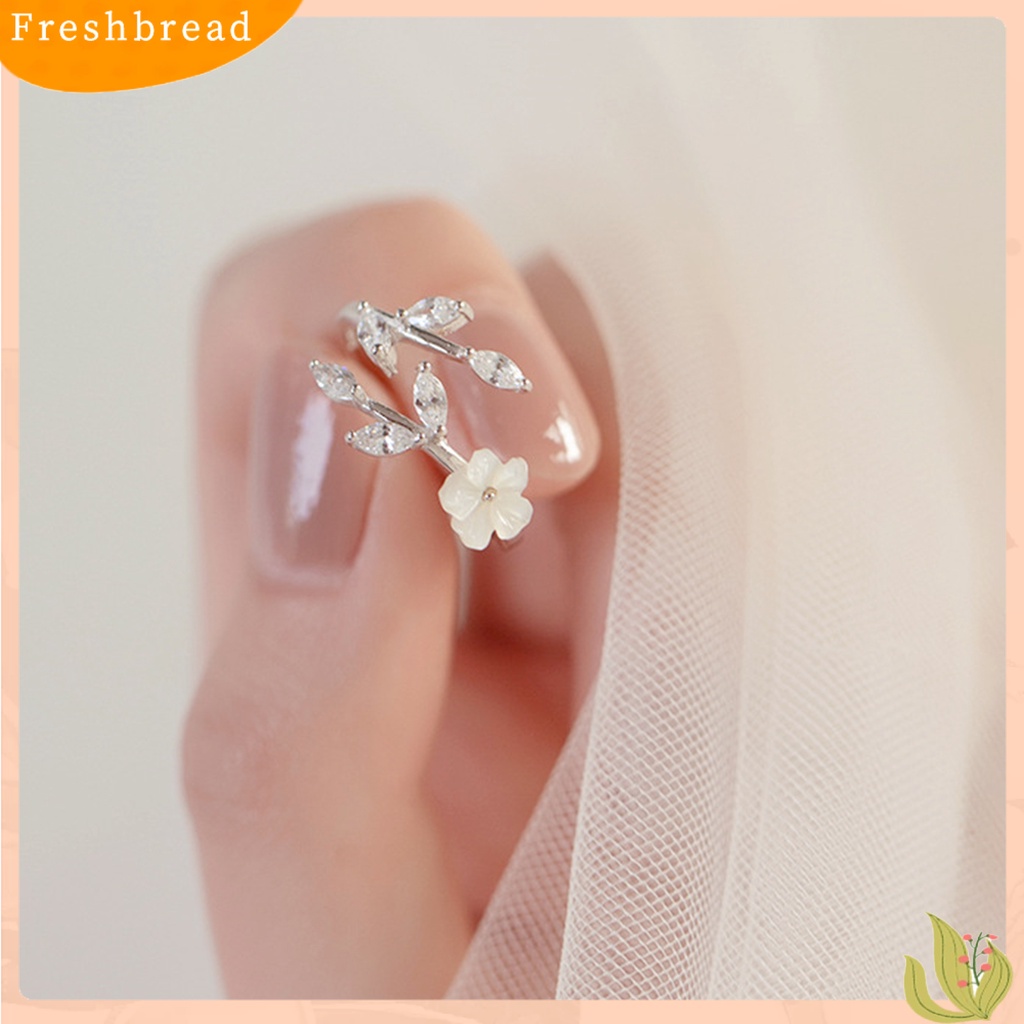 &lt; Freshbread &gt; Cincin Wanita Bunga Daun Pembukaan Yang Dapat Disesuaikan Lady Circlet Wedding Ring