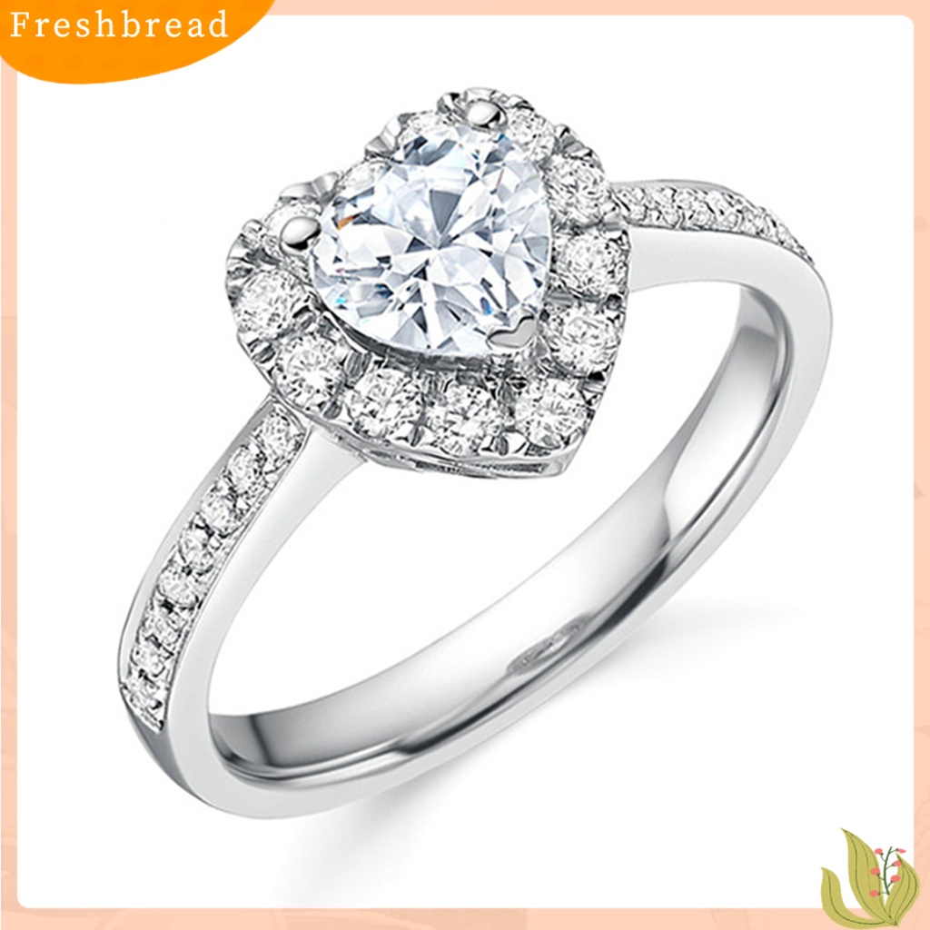 &lt; Freshbread &gt; Wanita Shiny Cubic Zirconia Romantis Bentuk Hati Cincin Perhiasan Aksesoris