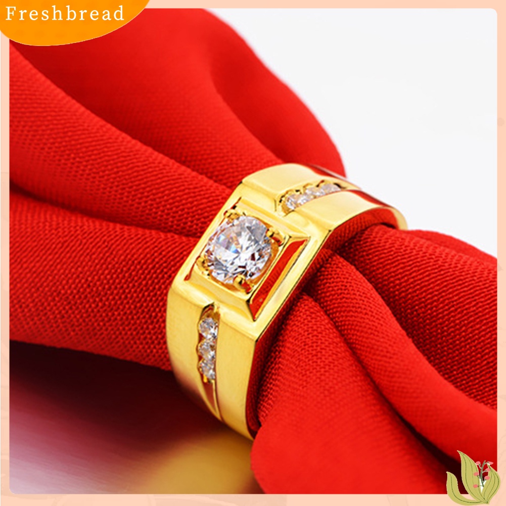 &lt; Freshbread &gt; Pria Bling Berlian Imitasi Bertatahkan Pesta Pernikahan Pita Lebar Cincin Jari Perhiasan Hadiah