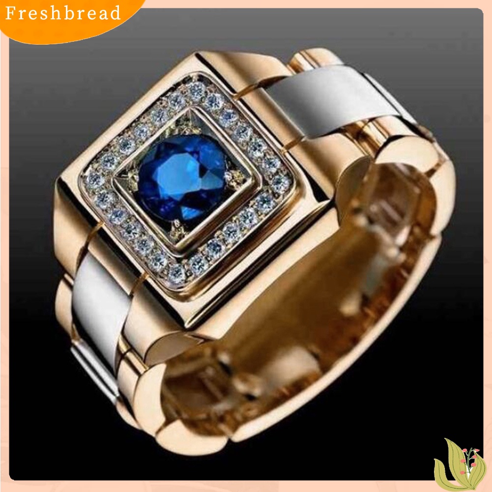 &lt; Freshbread &gt; Mewah Pria Faux Safir Bertatahkan Jari Cincin Perhiasan Pernikahan Hadiah Hari Kasih Sayang