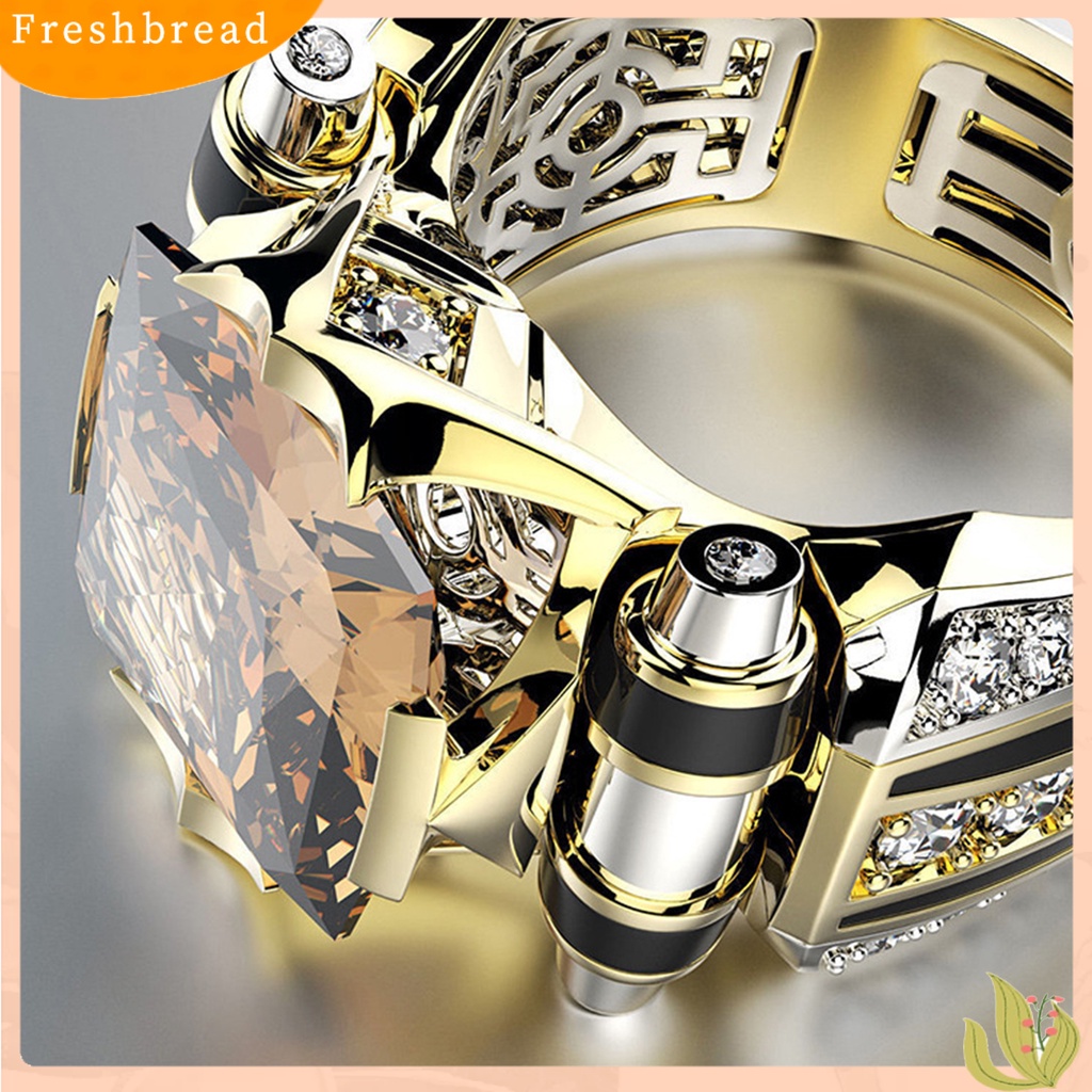 &lt; Freshbread &gt; Wanita Cincin Faux Square Crystal Two-tone Vintage Keren Punk Hadiah Berongga Bling Cubic Zirconia Ladies Finger Ring Untuk Pesta