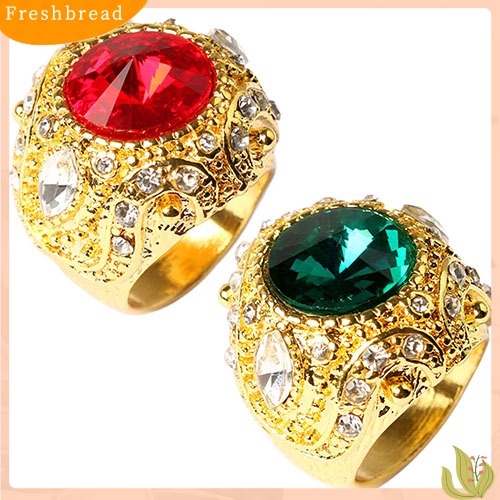 &lt; Freshbread &gt; Pria Vintage Mewah Mahkota Resin Besar Perhiasan Cincin Alloy Lapis Emas Ukuran 7-10