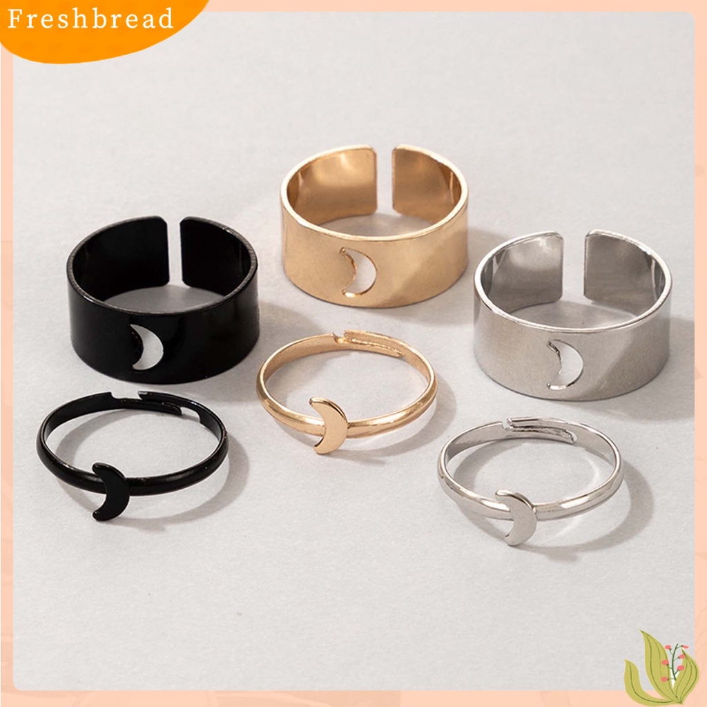 &lt; Freshbread &gt; 2Pcs/Set Cincin Pasangan Adjustable Perhiasan Bentuk Hati/Bulan/Bintang/Lumba- Lumba Kreatif Indah Terbuka Cincin Untuk Hadiah