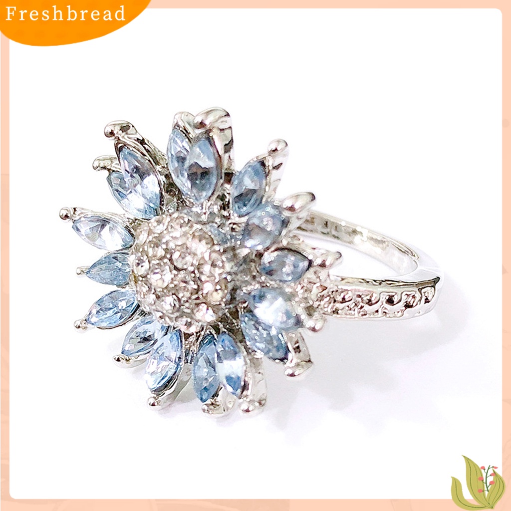 &lt; Freshbread &gt; Women Ring Bridal Shiny Cubic Zirconia Hias Sparkling Geometri Dekorasi Putih Aquamarine Bentuk Bunga Matahari Pernikahan Pertunangan Cincin Perhiasan Untuk Pacar