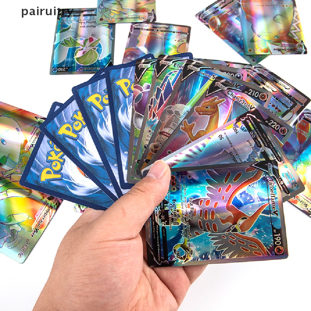 Prt 100Pcs 50v+50VMAX Mainan Kartu Pokemon Kartu Trading Bahasa Inggris Game Shield Card PRT