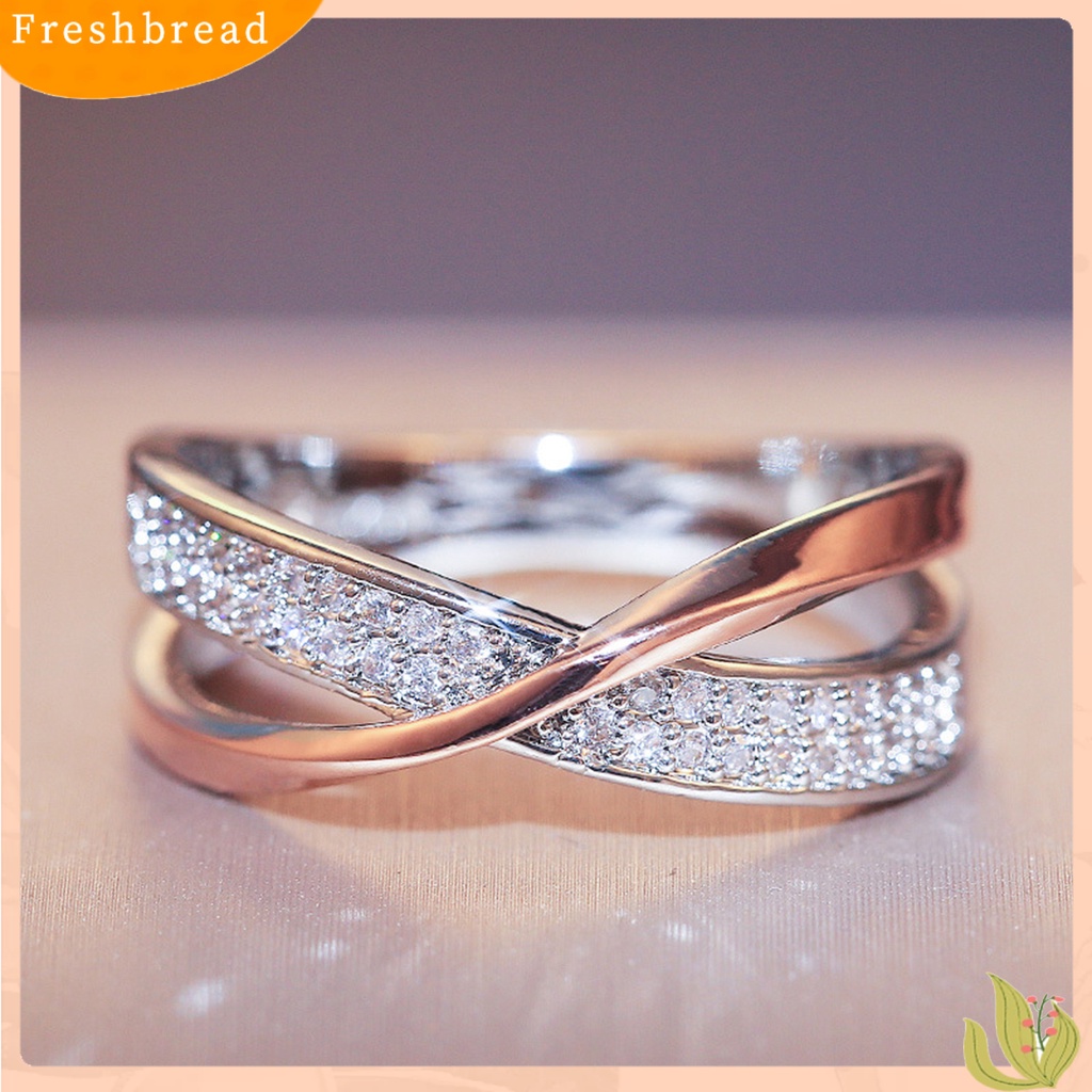 &lt; Freshbread &gt; Cincin Silang Bentuk X Two Tone Perhiasan Wanita Indah Trendy Rings Untuk Pernikahan