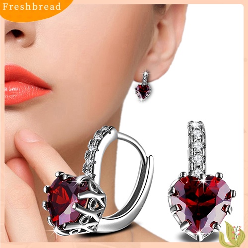 < Freshbread > Fashion Wanita Cubic Zirconia Cinta Hati Telinga Manset Leverback Earrings Perhiasan Pesta