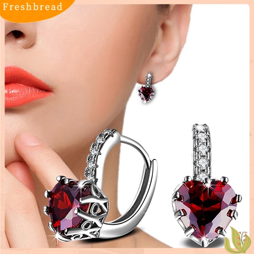 &lt; Freshbread &gt; Fashion Wanita Cubic Zirconia Cinta Hati Telinga Manset Leverback Earrings Perhiasan Pesta