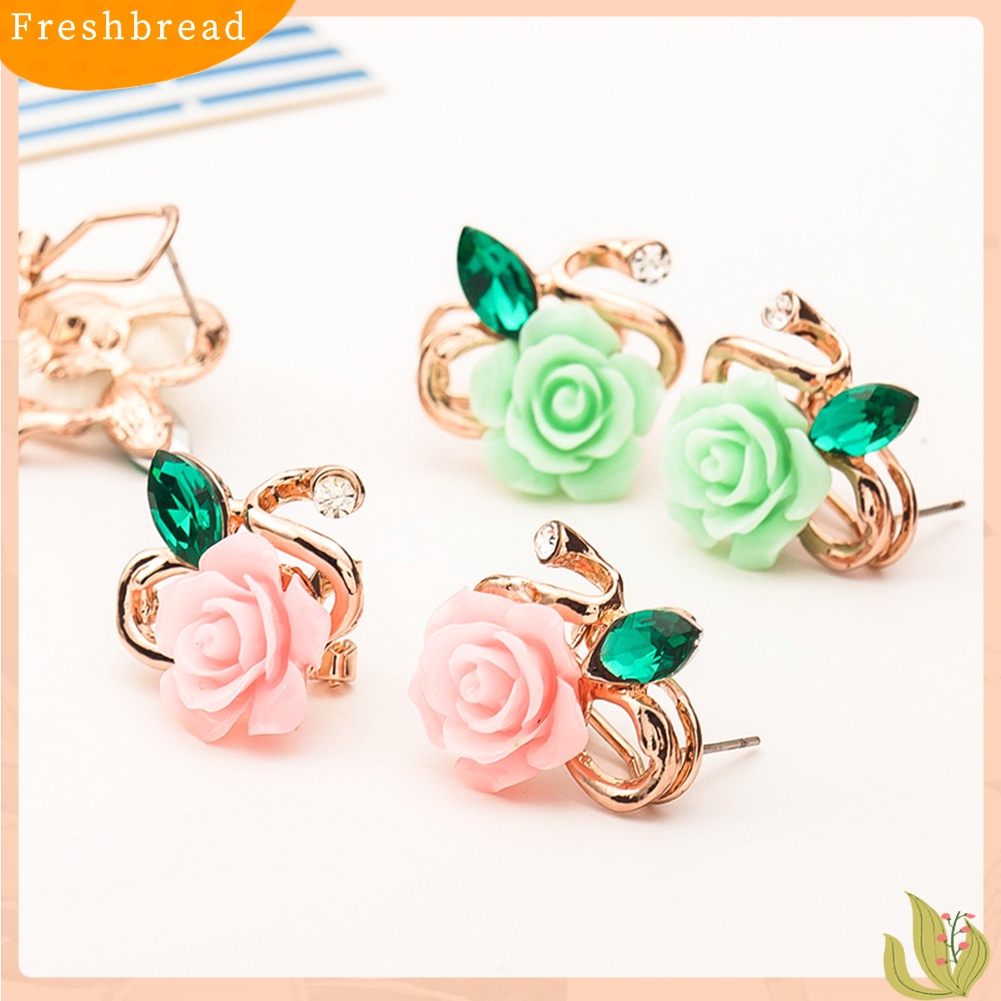 &lt; Freshbread &gt; Fashion Wanita Bunga Mawar Berlian Imitasi Ear Stud Klip Anting Perhiasan Hadiah Xmas