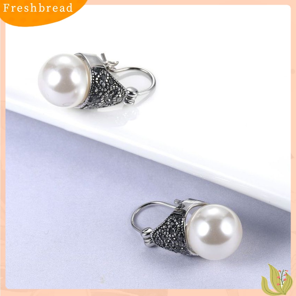 &lt; Freshbread &gt; Wanita Vintage Cubic Zirconia Hias Mutiara Imitasi Liontin Anting Perhiasan Hadiah