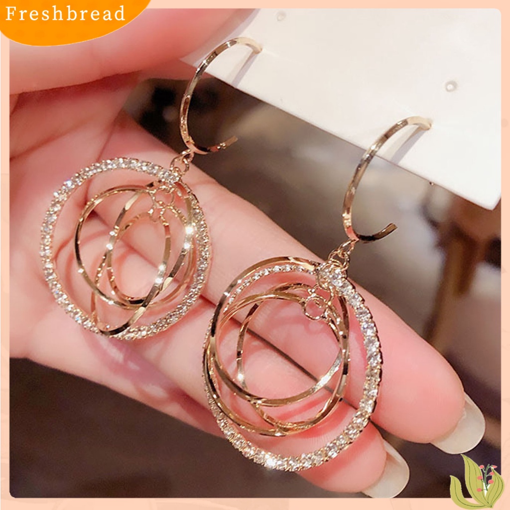 &lt; Freshbread &gt; 1pasang Anting Hoop Berlian Imitasi Mengkilap Hias Indah Bulat Geometris Ringan Menjuntai Anting Hadiah Pernikahan