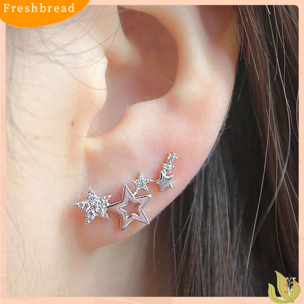 &lt; Freshbread &gt; 1pasang Anting Pejantan Wanita Bentuk Bintang Berlian Imitasi Mengkilap Tahan Lama Lady Earrings Female Ear Decor