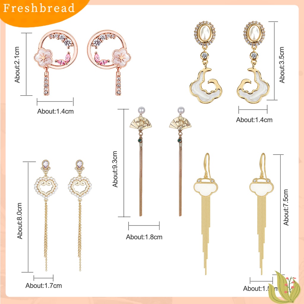 < Freshbread > 1pasang Anting Tusuk Rumbai Panjang Bentuk Kipas Elegan Gaya China Untuk Pernikahan