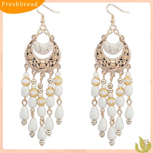 &lt; Freshbread &gt; Wanita Retro Bulan Sabit Telinga Tetes Menjuntai Rumbai Kait Anting Gaya Boho