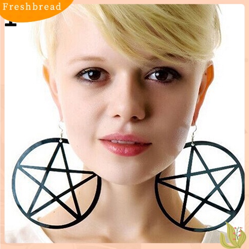 &lt; Freshbread &gt; Punk Vintage Besar Berongga Pentacle Bulat Menjuntai Statement Earrings Ear Studs