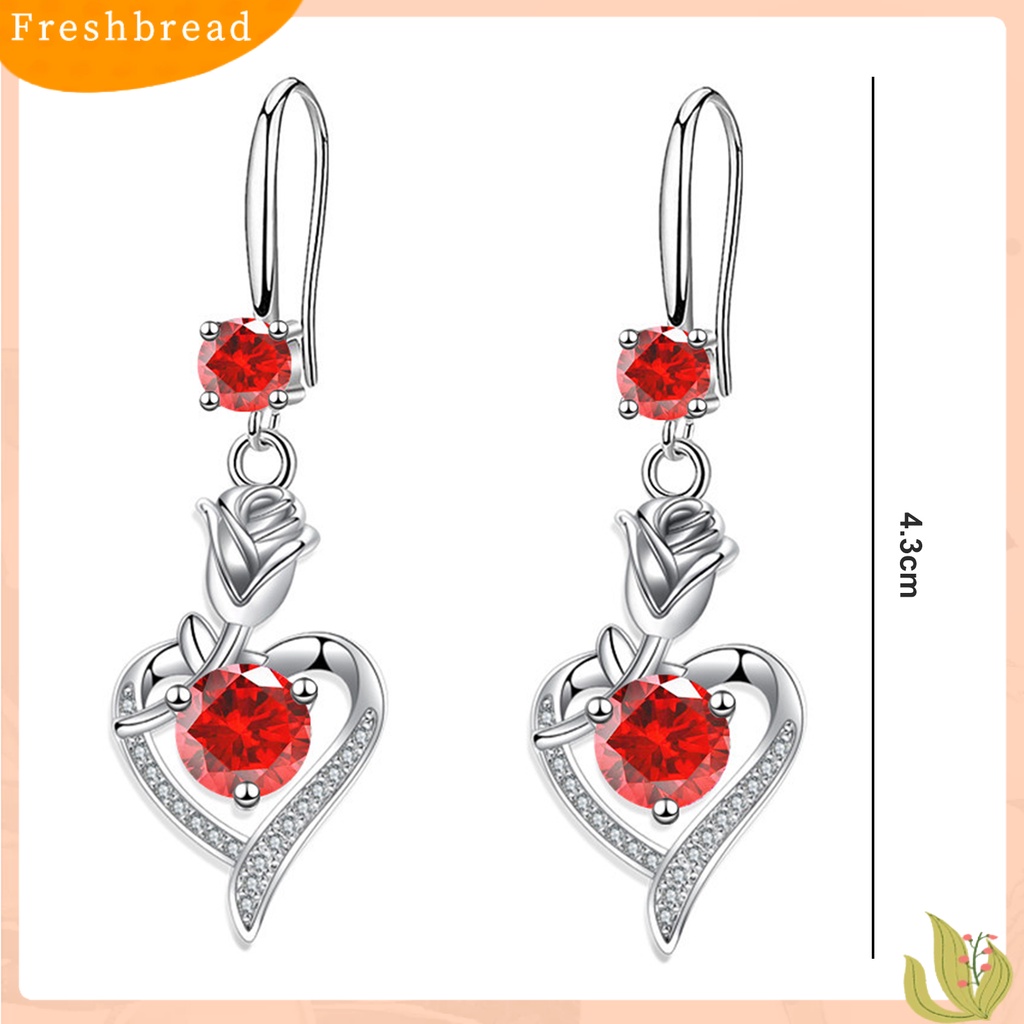 &lt; Freshbread &gt; 1pasang Anting Hoop Bersinar Cubic Zirconia Geometris High-end Liontin Berdandan Hypoallergenic Bunga Mawar Hati Menjuntai Anting Perhiasan Fashion