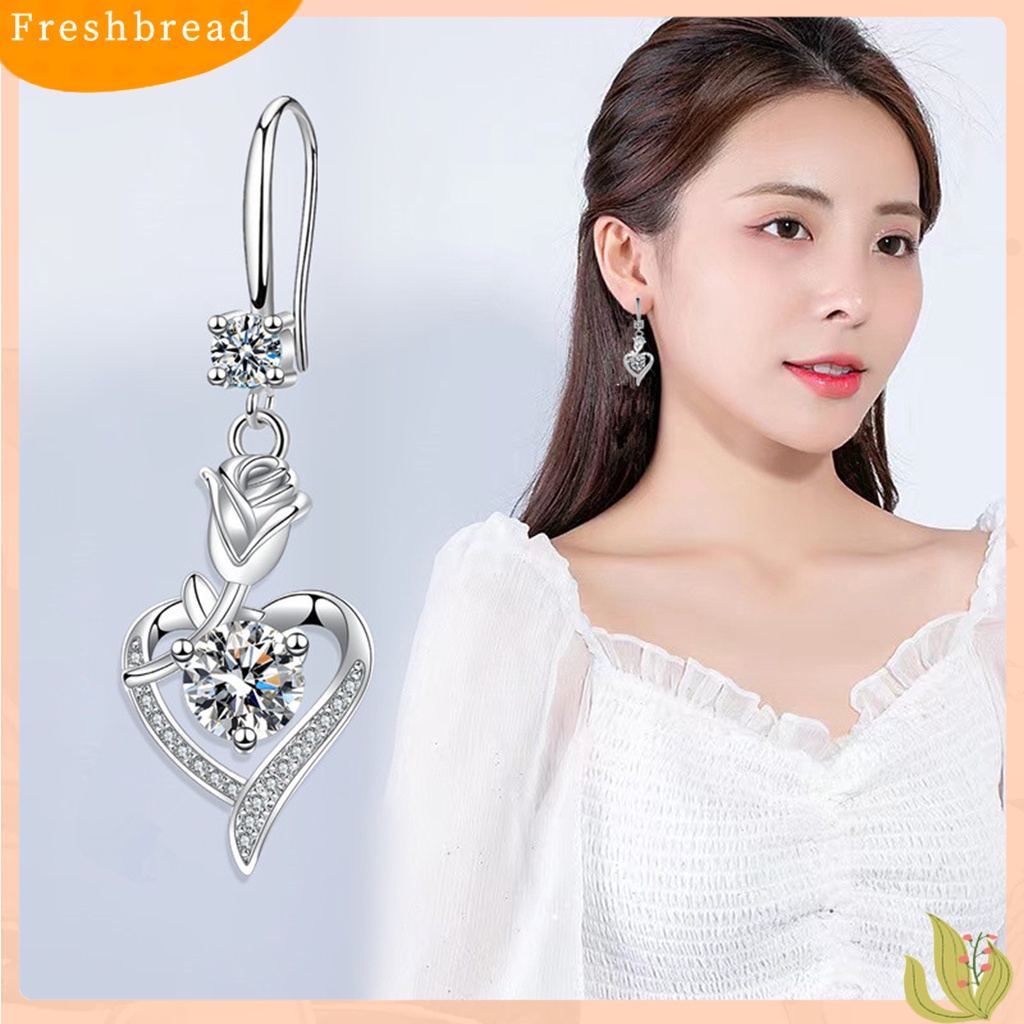 &lt; Freshbread &gt; 1pasang Anting Hoop Bersinar Cubic Zirconia Geometris High-end Liontin Berdandan Hypoallergenic Bunga Mawar Hati Menjuntai Anting Perhiasan Fashion