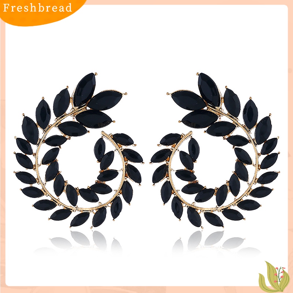 &lt; Freshbread &gt; 1pasang Cubic Zirconia Wanita Anting Daun Bentuk Cabang Alloy Geometris Bulat Stud Earrings Perhiasan Aksesori