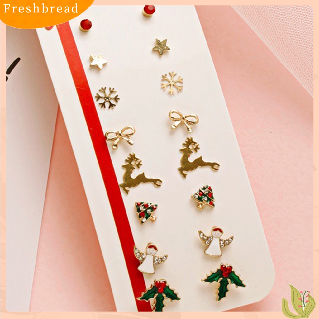 &lt; Freshbread &gt; 8pasang/Set Ikatan Simpul Berlian Imitasi Meriah Wanita Anting Pohon Natal Tebu Snowman Stud Earrings Klasik Perhiasan