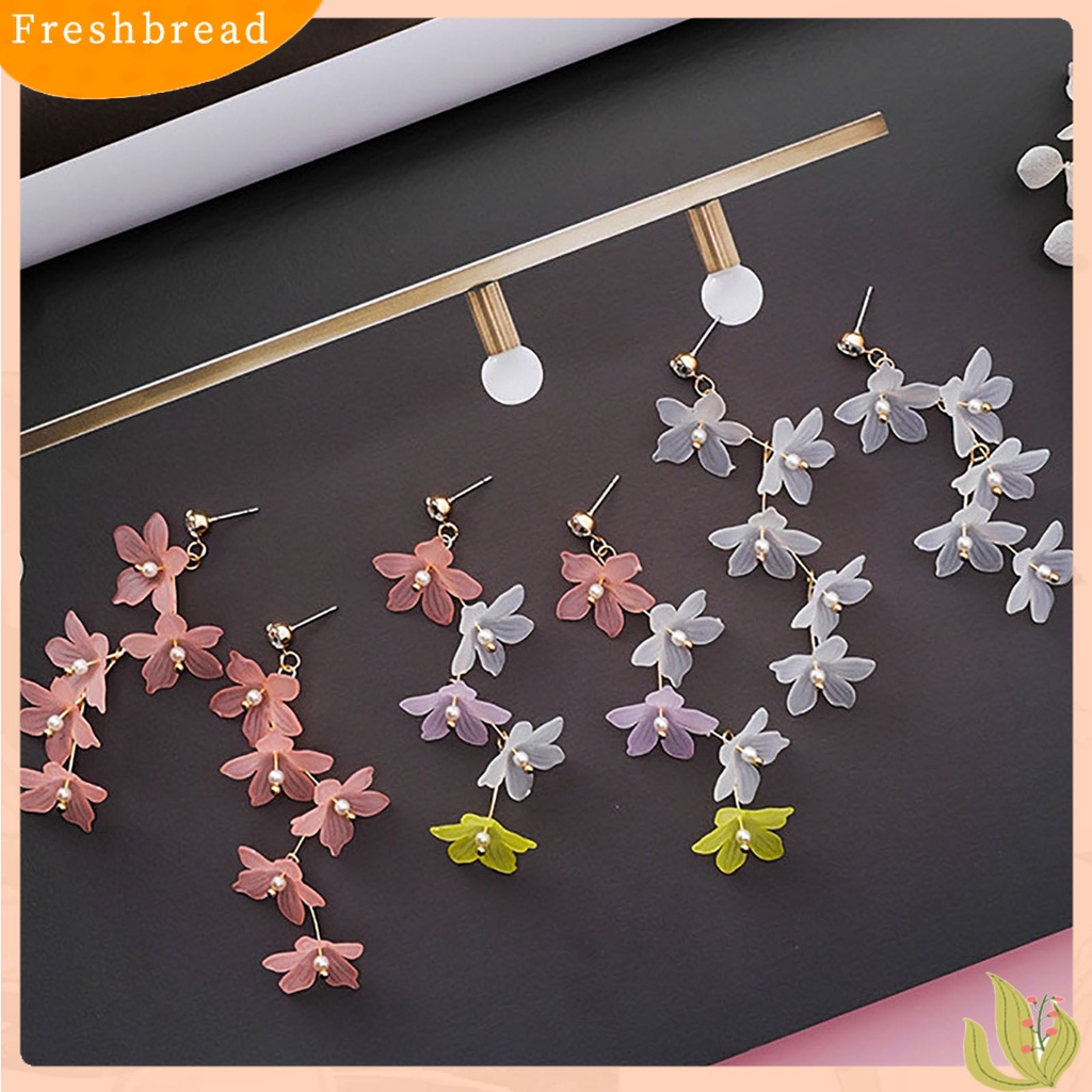 < Freshbread > 1pasang Mutiara Imitasi Dekorasi Stud Earrings Berlian Imitasi Pengerjaan Halus Akrilik Bunga Rumbai Kait Anting Perhiasan Hadiah